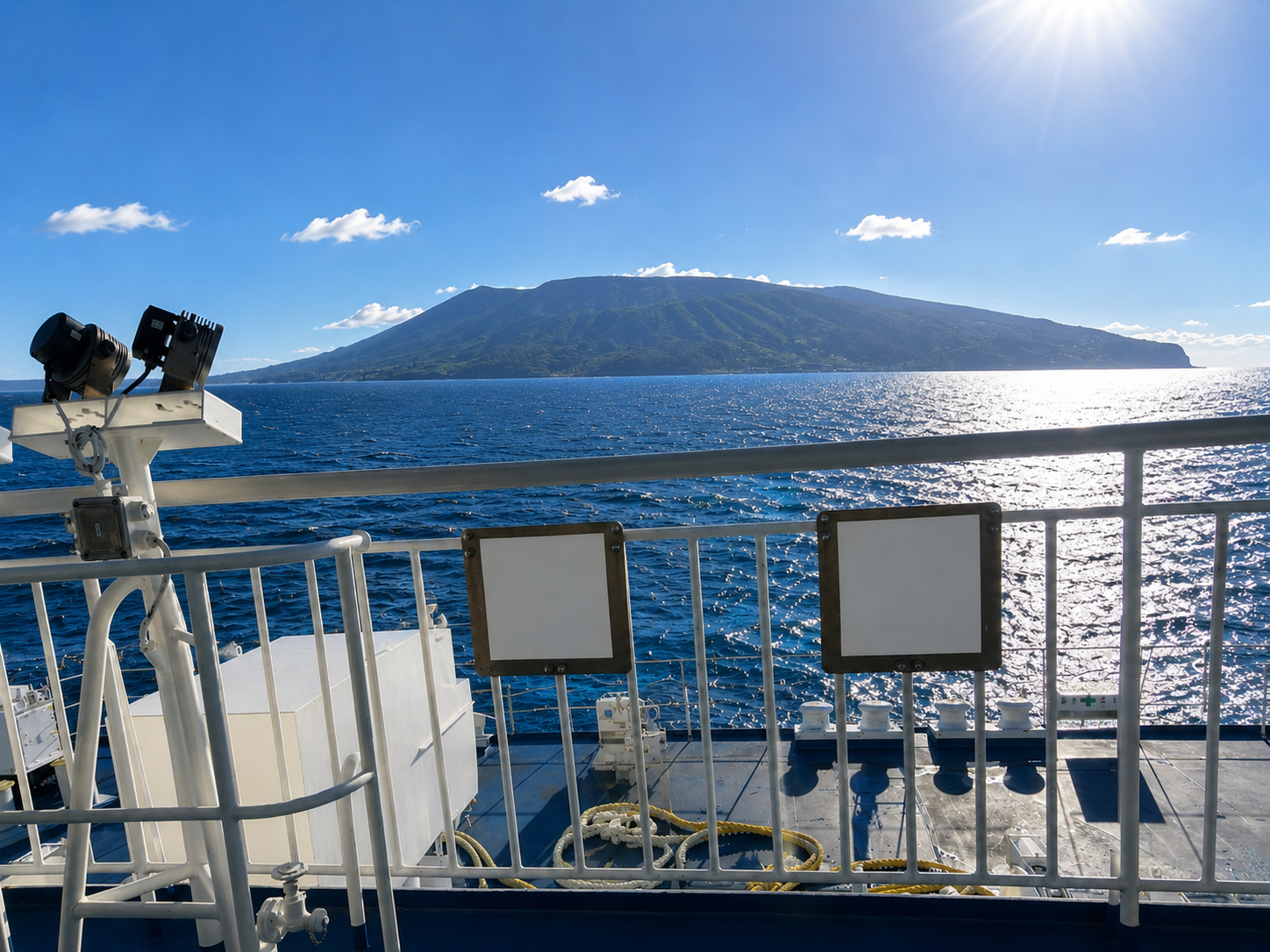 船の上から見える、伊豆大島の島影